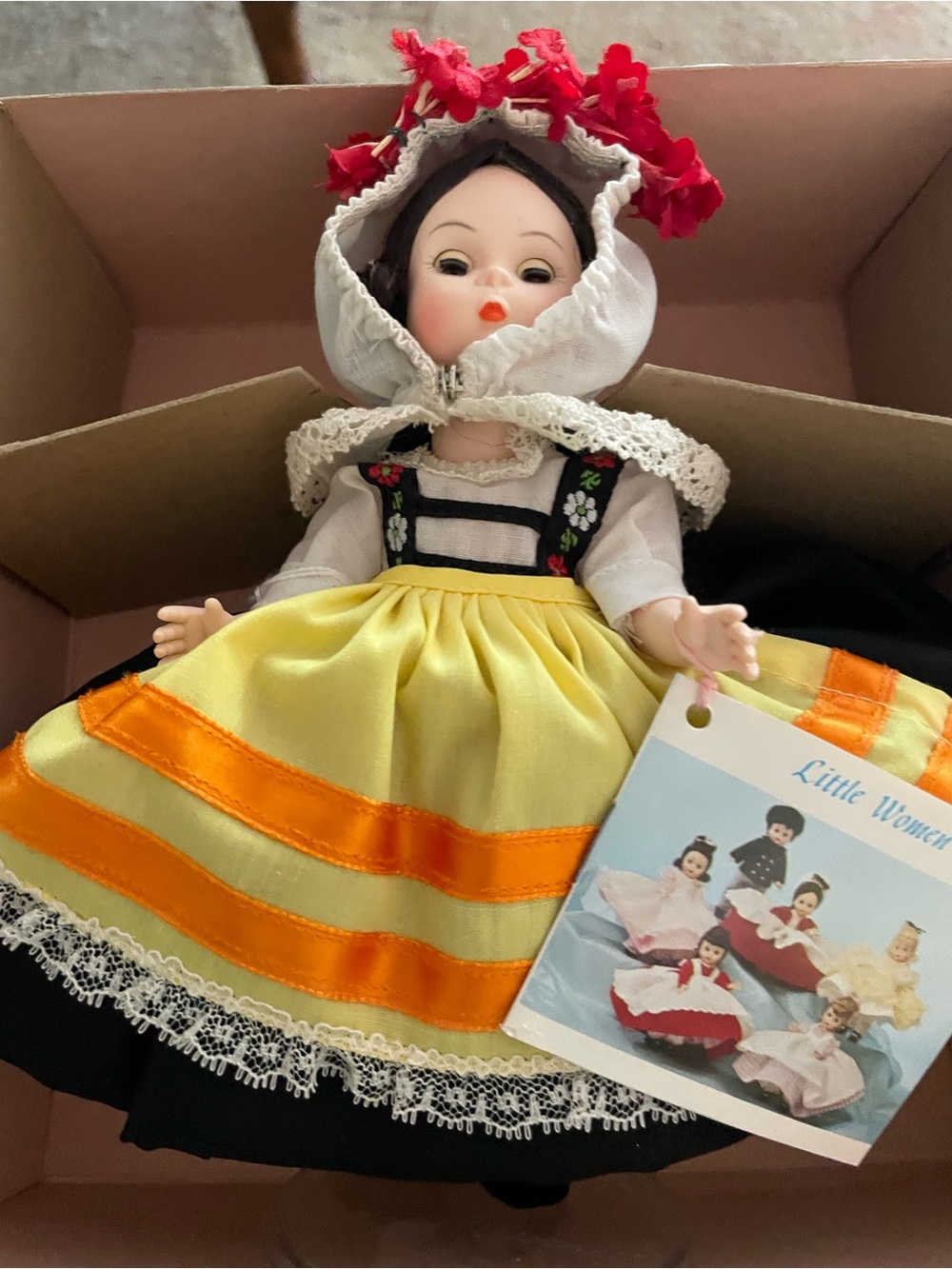 Madame Alexander Doll in Yellow & Orange Folkloric Dress with White Bonnet